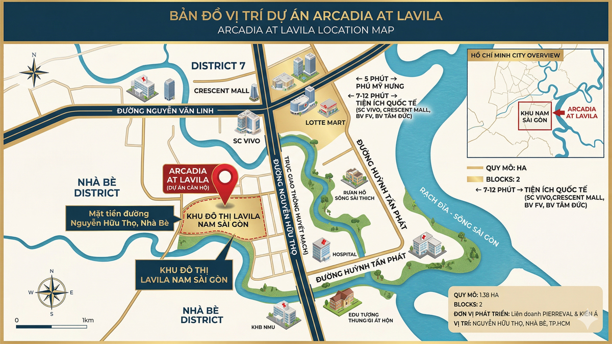 Bản đồ vị trí chi tiết dự án căn hộ Arcadia At Lavila Nam Sài Gòn.